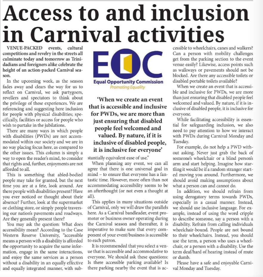 Access to and inclusion in Carnival activities | Equal Opportunity ...
